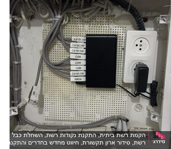 ארון תקשורת עם כבלים וציוד רשת